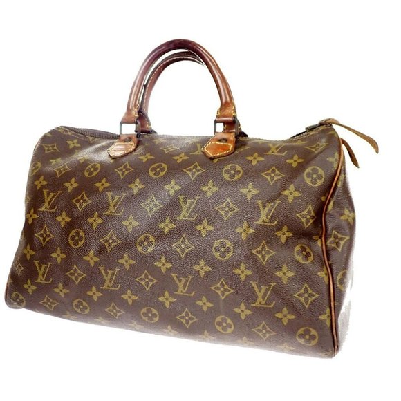 AUTHENTIC LOUIS VUITTON Speedy 35 Travel Hand Bag Monogram Leather Brown - Picture 1 of 8